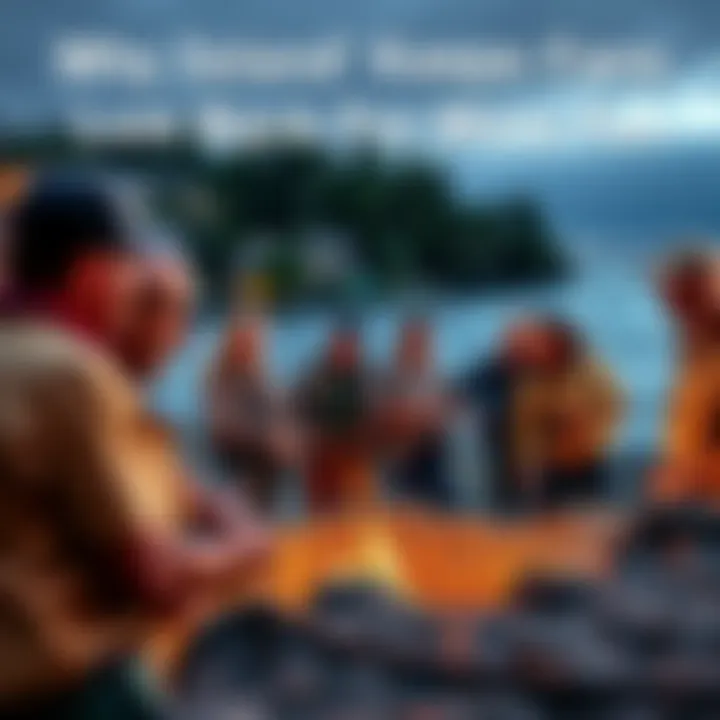 A group of people gathered around a treasure site on Oak Island, smiling and discussing their findings, showcasing their excitement and camaraderie.