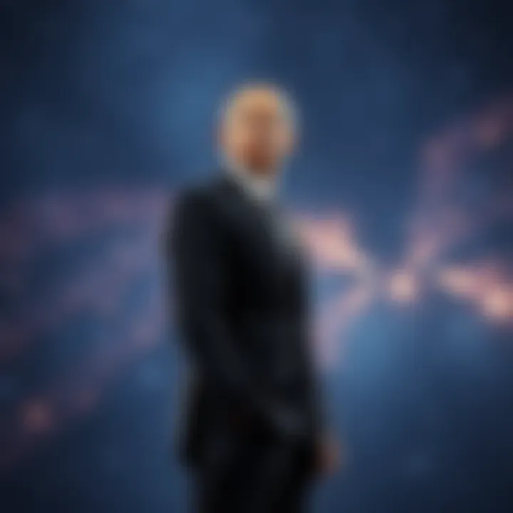 Former President Barack Obama standing confidently in front of a starry sky, symbolizing humanity's first contact with non-human intelligences, showcasing hope and leadership.