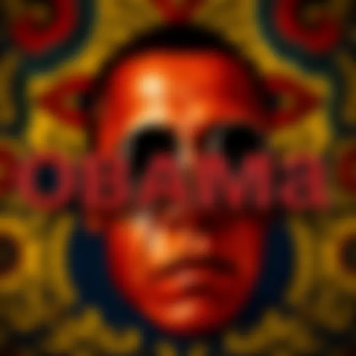 A close-up of the name Obama in bold letters, symbolizing heritage and identity, set against a cultural backdrop of African patterns.