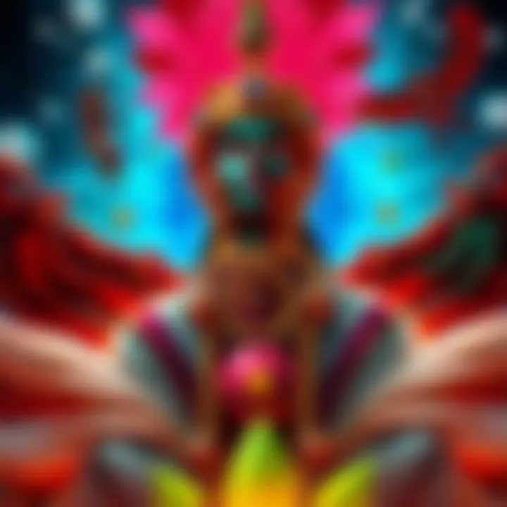 A vibrant representation of Obatala surrounded by symbols of the Orishas, highlighting cultural significance and diversity in beliefs.