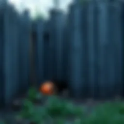 A strange object partially hidden beneath a wooden fence in a yard, raising curiosity about its origin.