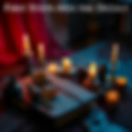 A candlelit table with simple occult tools like crystals, a notebook, and candles arranged for a beginner's ritual.