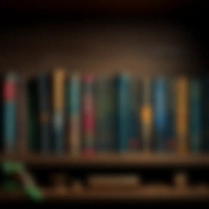 A collection of various occult books displayed on a wooden shelf, inviting readers to explore their themes.