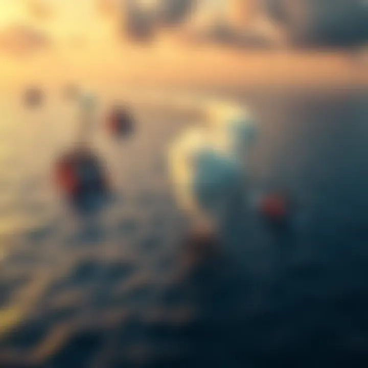 A view of ocean geo-engineering efforts with ships dispersing materials over the sea.