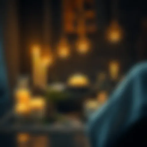 A peaceful scene showing an altar with candles, herbs, and personal items set up for worshiping Raum, surrounded by a calming atmosphere.