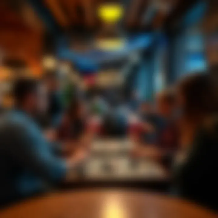 Group of people engaged in board games at a cozy cafe, enjoying offline interactions