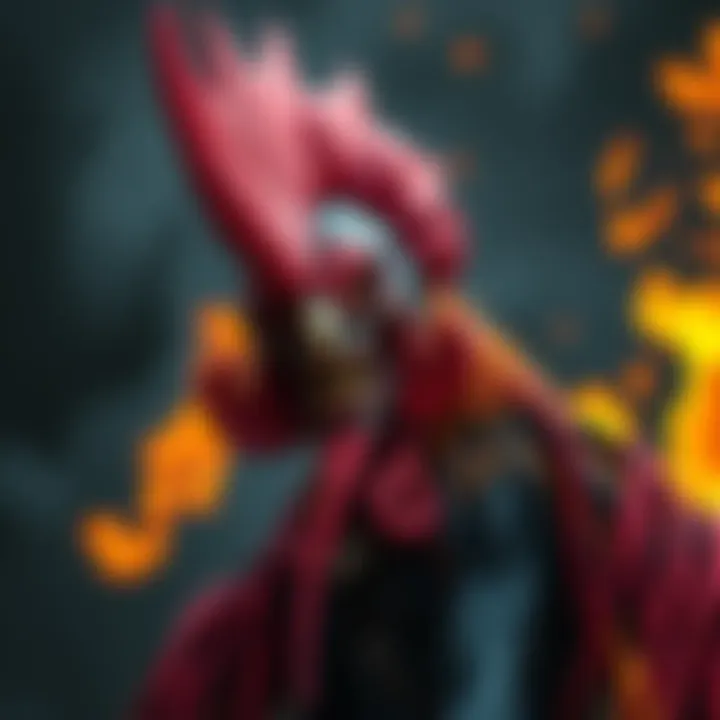 Ogou Feray Vodou Spirit An artistic representation of Ogou Feray, the Vodou spirit of war and fire, depicted with a red rooster, flames in the background, and a fierce expression, symbolizing strength and protection.