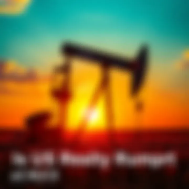 An oil pump jack working in a field with a sunset in the background, symbolizing oil production and potential shortages.
