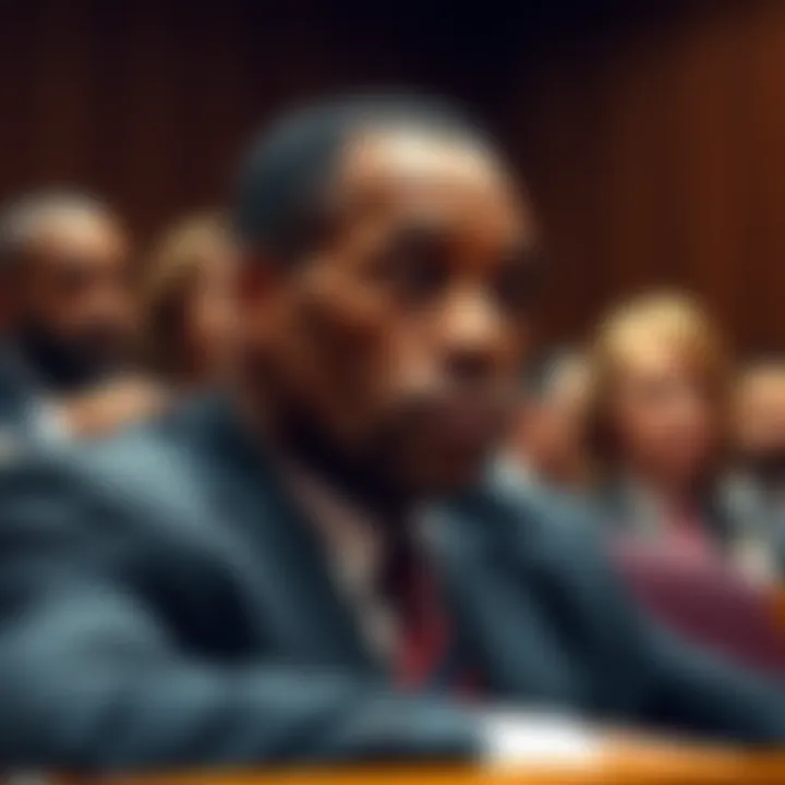 OJ Simpson sitting in court during his 1995 trial, with jurors in the background