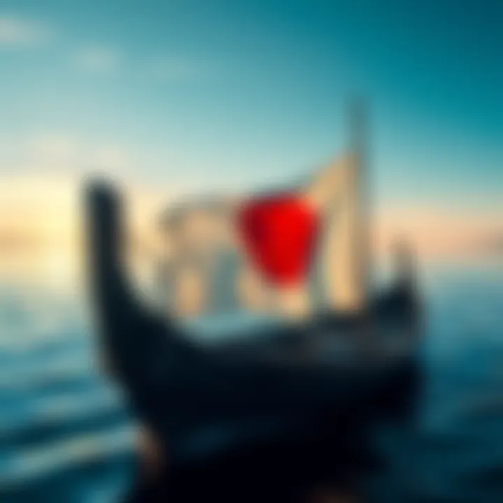 A boat displaying an old Japanese flag, symbolizing unexpected visuals in French TV news.