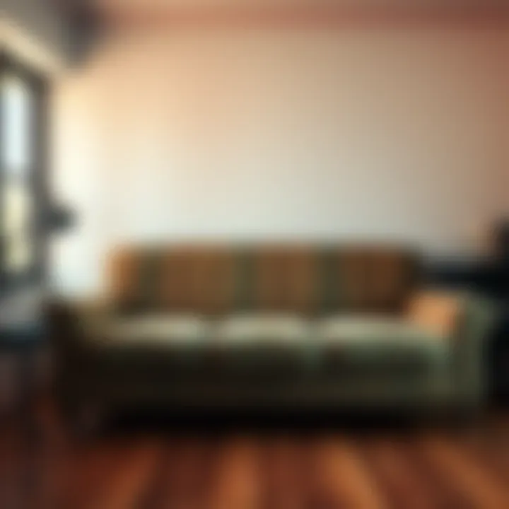 An old couch in a living room with rings appearing around it, symbolizing unusual noises