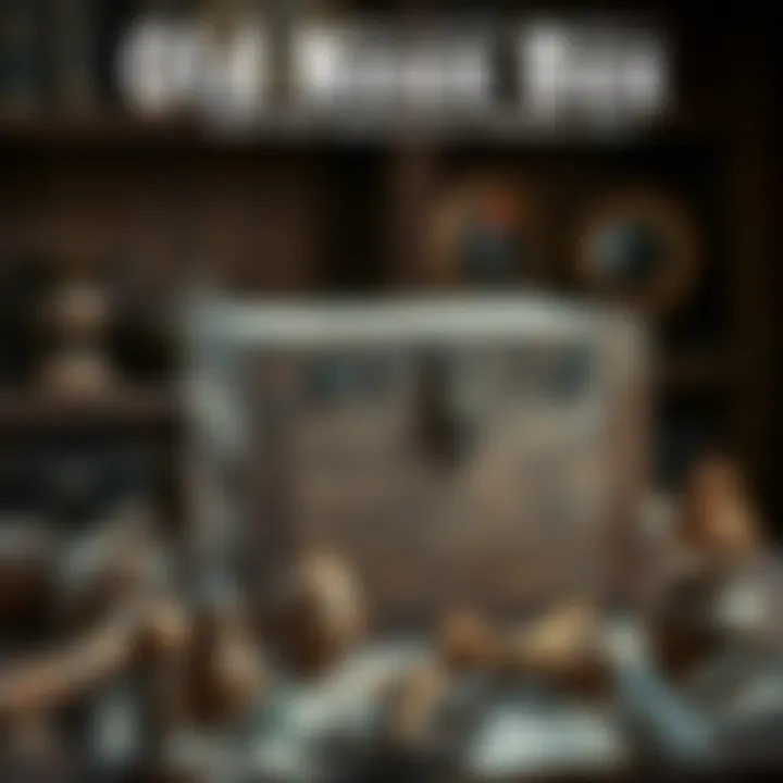 Old Wooden Box A weathered wooden box with a simple latch, set on a rustic table surrounded by curious objects, inviting guesses about its contents.