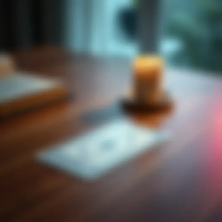 A single tarot card laid down on a wooden table with soft lighting, inviting individuals to explore their current energy.