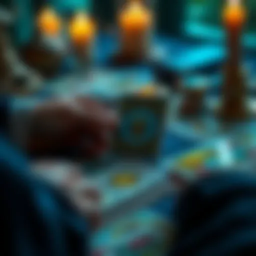 One Card Reading Session A tarot reader lays out a single card with a colorful design, inviting comments for free readings. The card is upright, symbolizing guidance.