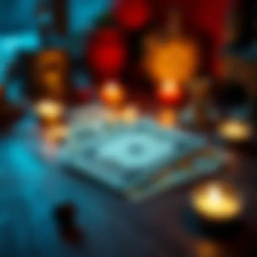 A tarot card laid out on a table with a glowing light around it, inviting people to ask questions for quick readings
