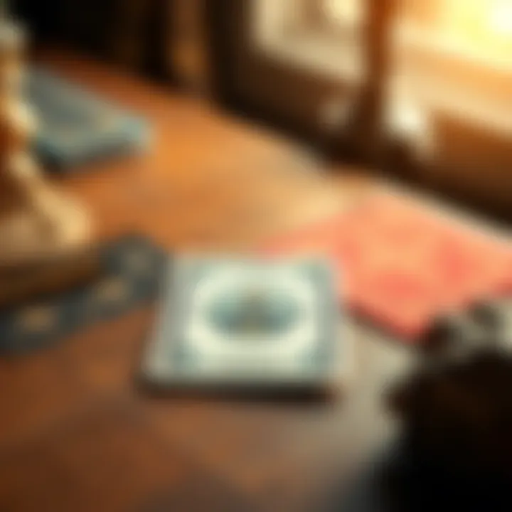 A single tarot card placed on a table with soft lighting, representing a one-card reading for someone's current energy.