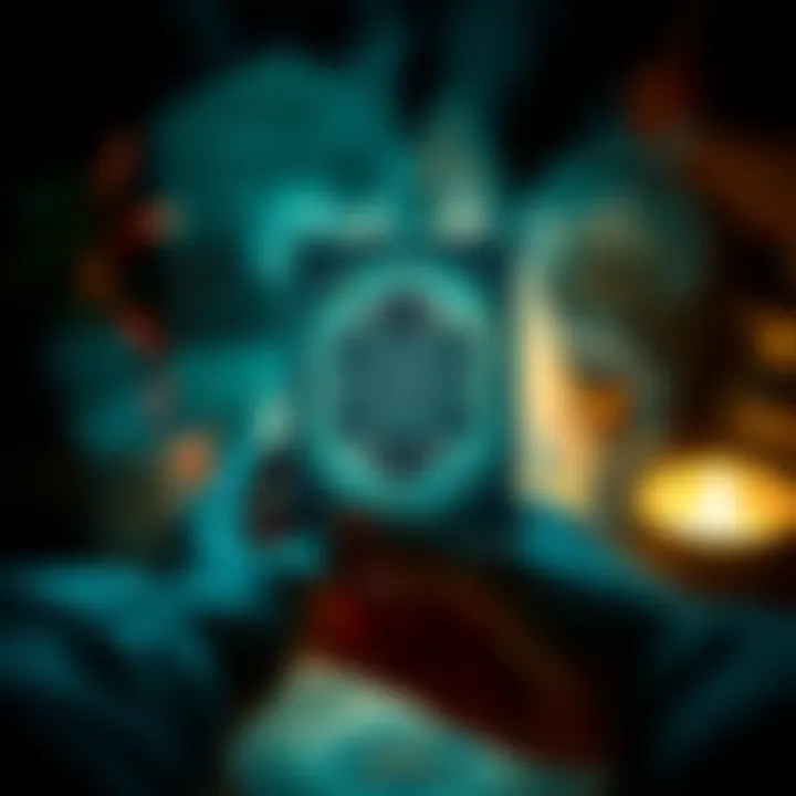 A person holding a tarot card with mystical symbols, inviting questions for readings in the comments.