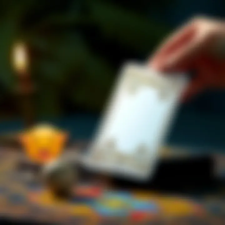 A tarot card being drawn with an animal emoji next to it, symbolizing a quick reading for insights.