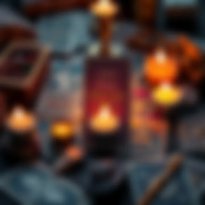One-Card Tarot Reading Offer A colorful tarot card spread with one card facing up, symbolizing a free one-card reading opportunity, surrounded by crystals and candles.