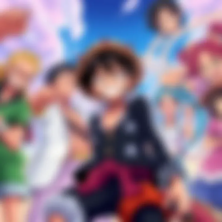 A vibrant scene featuring main characters from One Piece, highlighting their adventurous spirit and teamwork