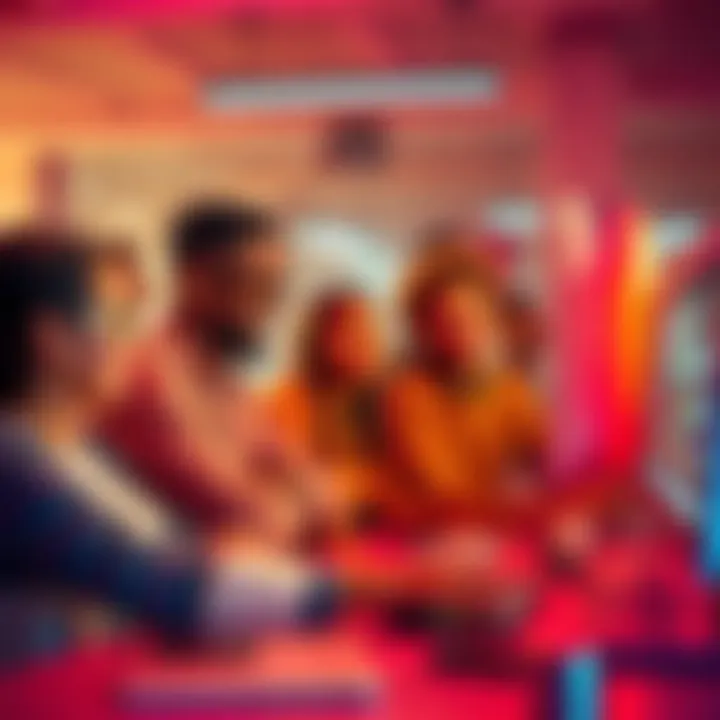 A group of people engaged in a lively discussion about opinions on a computer