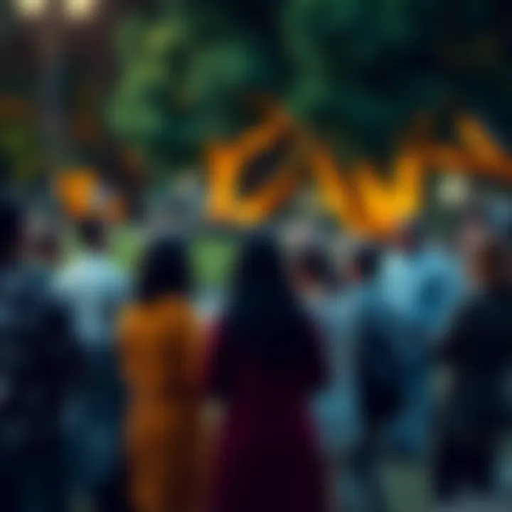 A diverse group of people engaged in a thoughtful discussion about belief systems in a park setting, representing both religious and non-religious perspectives.