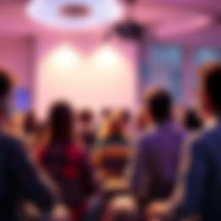 A diverse group of people engaged in a lively question and answer session, sharing ideas and thoughts with enthusiasm.