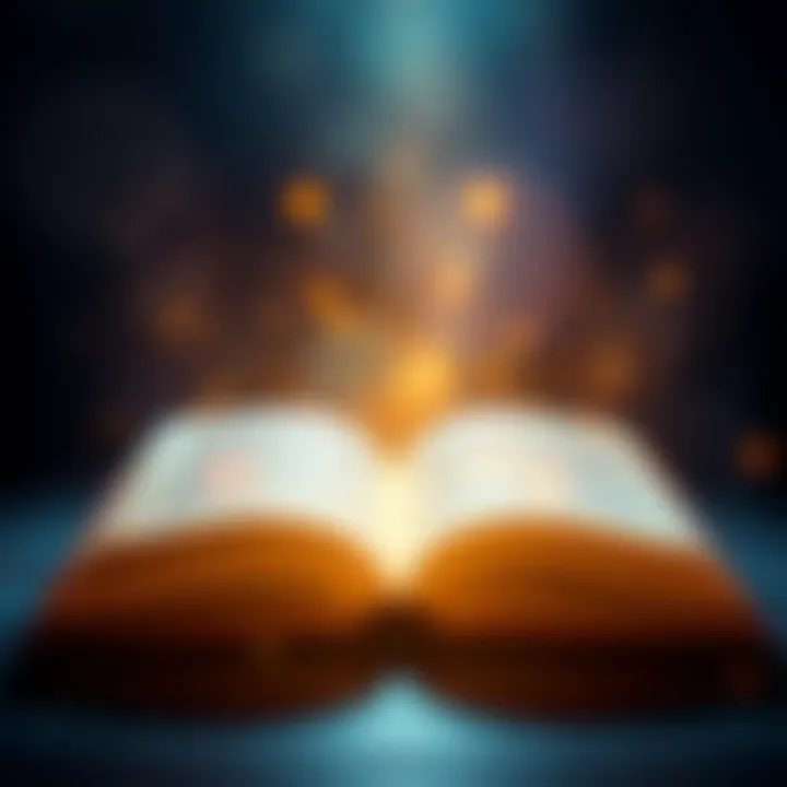 Open book with glowing pages An open book with shining pages, symbolizing guidance and insight into financial paths, surrounded by soft light.