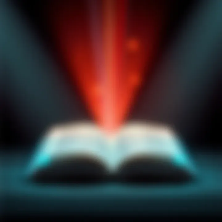 An open book emitting light beams, symbolizing intuitive reading and understanding.