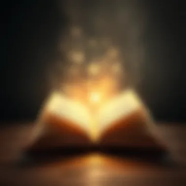 Open book with light and sparkle An open book radiating light with sparkling effects around it, symbolizing spiritual insights and personal growth.