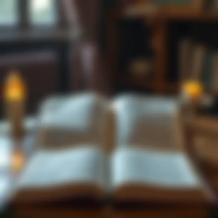 An open book sitting on a wooden table with warm light illuminating its pages, symbolizing the exploration of Hermetic philosophy through The Kybalion