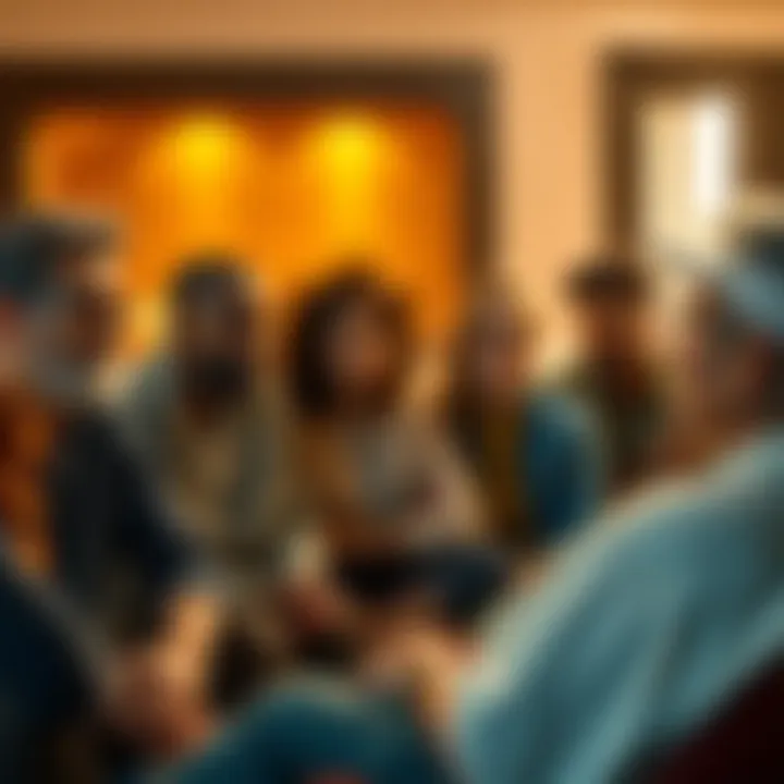 A group of diverse people sitting together, sharing their thoughts on the idea of Enlightenment, free from traditional views.