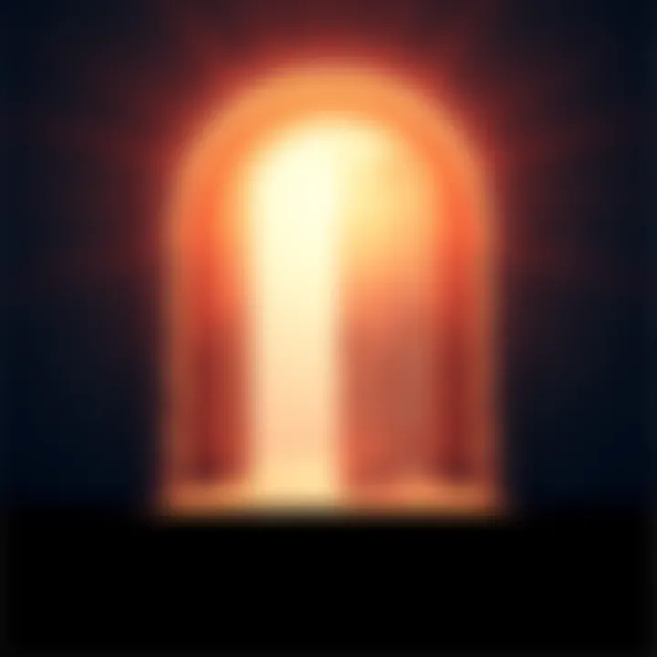A glowing open door symbolizing the path to spiritual growth and divine connection, surrounded by light