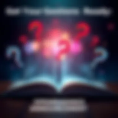 An inviting graphic showcasing an open book with question marks around it, signaling participants to send their questions and thoughts