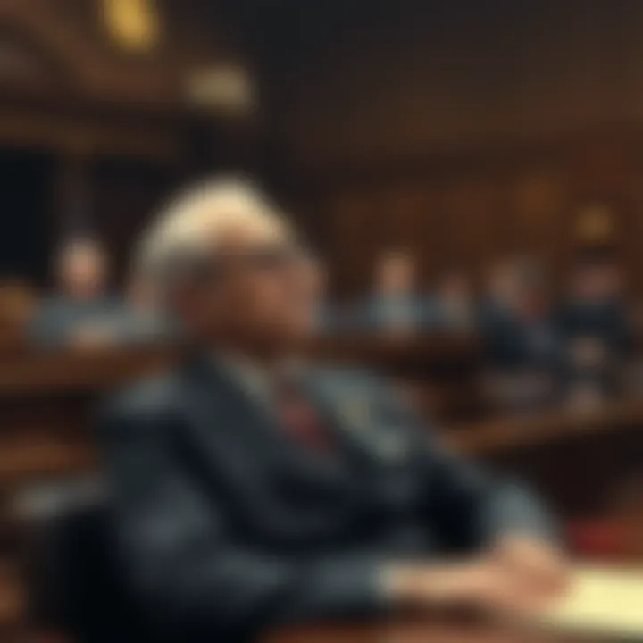 J. Robert Oppenheimer sitting in a courtroom during his security clearance trial in 1954