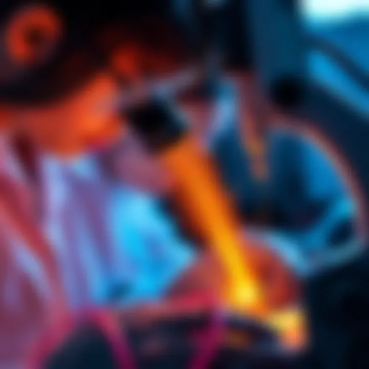 UNAM researchers examining optical fibers in a polymer sample under a microscope