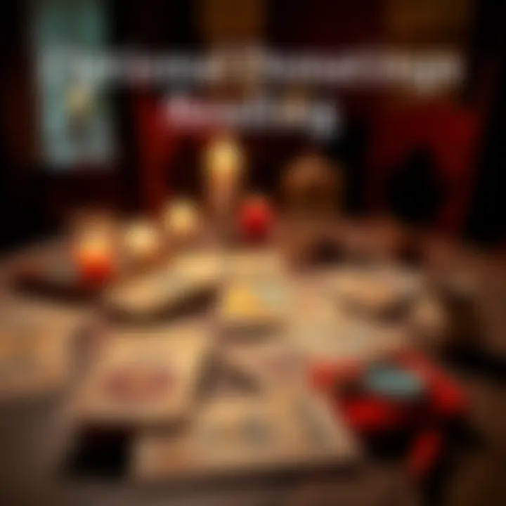 A serene setting with tarot cards spread out on a table, inviting people to explore their inner selves through optional donation readings.