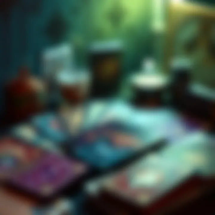 A collection of different oracle decks laid out, showcasing colorful card designs and packaging, inviting viewers to explore their options.