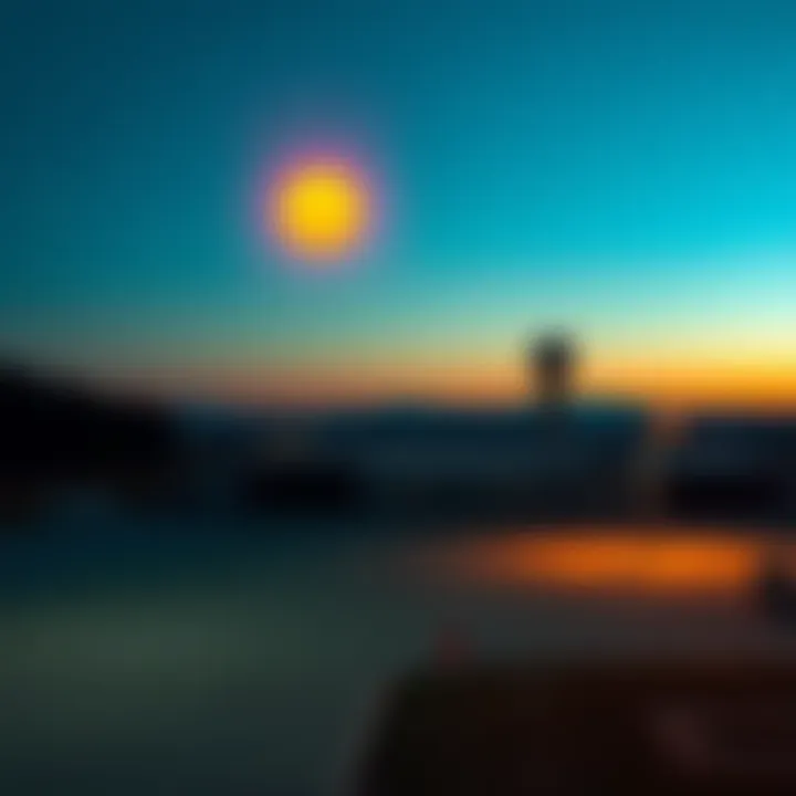 A glowing orange orb hovering ominously above a military airport at twilight