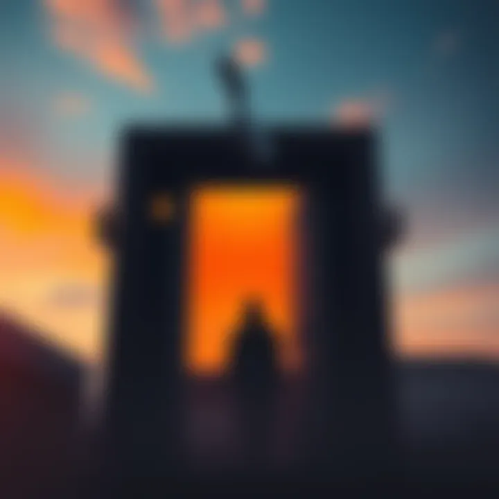 Orange sky with eerie doorway A front door camera captures an orange sky behind a shadowy figure, evoking curiosity and unease.