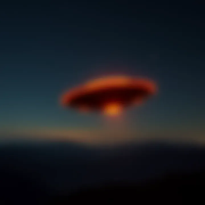 An orange UFO hovering and partially cloaked in the night sky over East Tennessee, surrounded by stars.