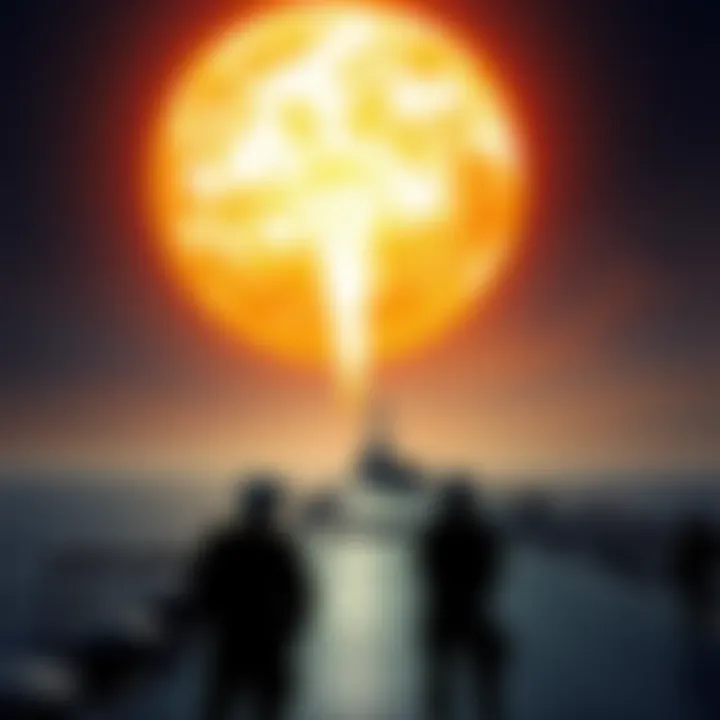 Orange plasma ball over USS Ronald Reagan Large orange plasma ball floating in the sky above the USS Ronald Reagan with crew members observing.