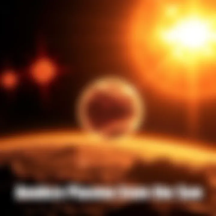 A glowing orb hovering near the sun, appearing to absorb plasma, with vibrant solar flares in the background.