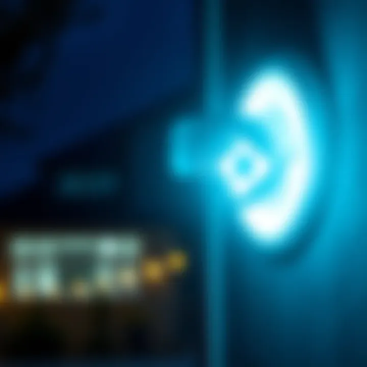 A glowing orb triggering a motion sensor on a Ring camera at night, capturing attention and sparking curiosity among viewers.