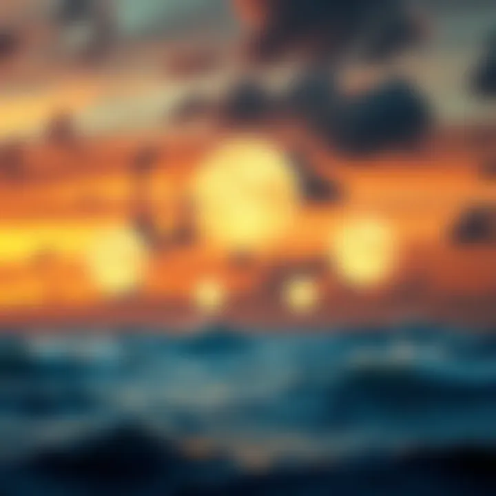 Glowing orbs rise from the ocean surface amidst a tense sky, symbolizing predictions related to Iran and Israel conflict.