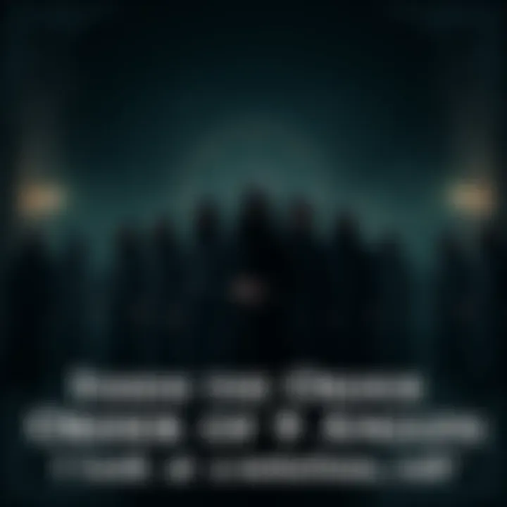 A group of individuals in dark clothing symbolizing the Order of 9 Angles, standing in a ritualistic pose under dim lighting.
