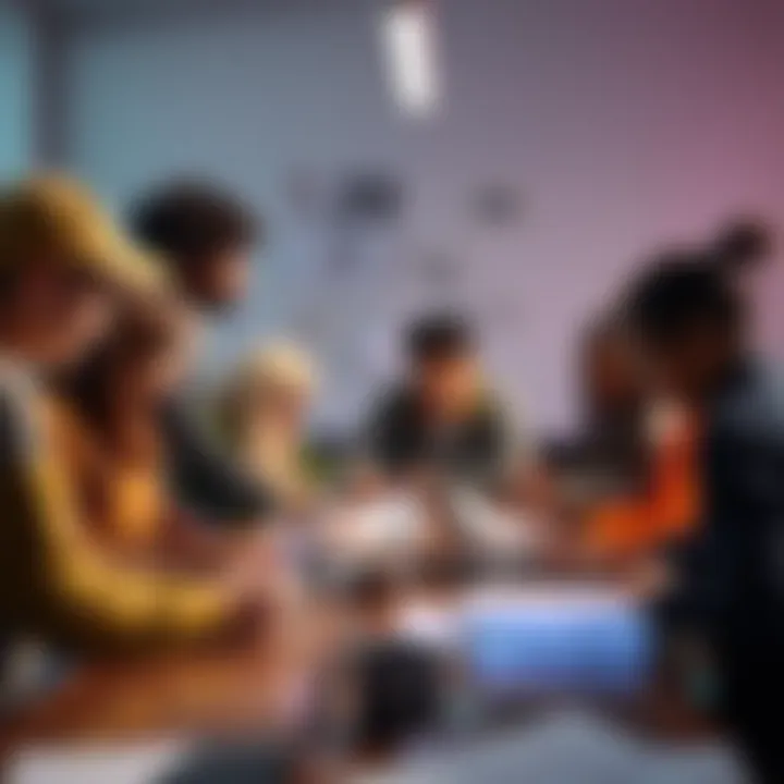 Ordinary people working together A diverse group of ordinary people collaborating at a table with laptops and papers, focused on a community project, symbolizing unity and organization.