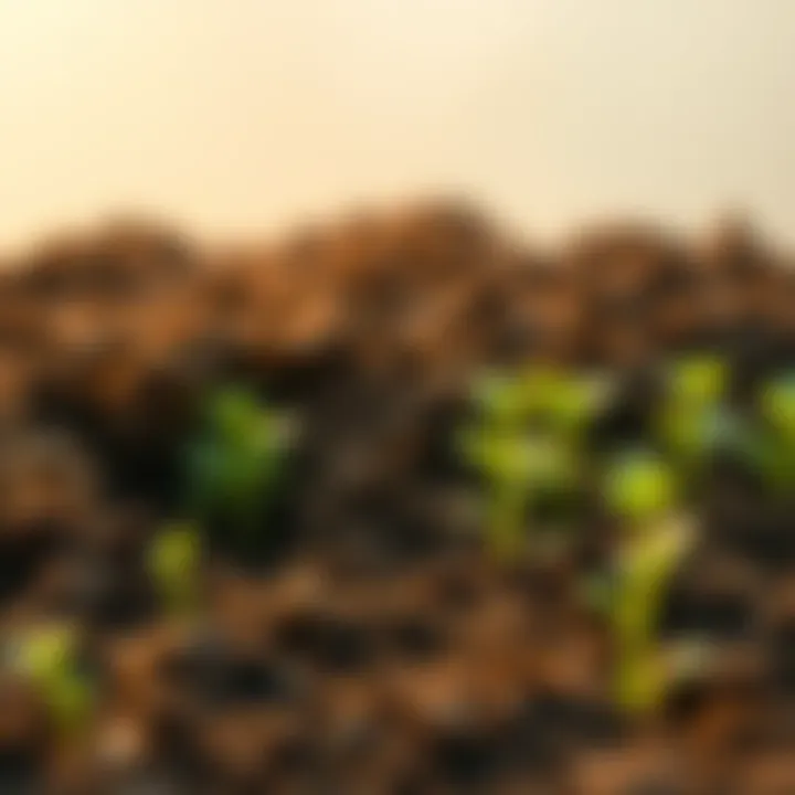 A depiction of soil with plants growing, representing the cycle of life and organic matter transformation.