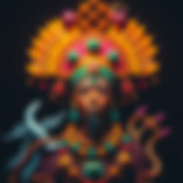 Orisha Symbolism A colorful representation of an Orisha with symbols of spirituality and nature around it, showcasing cultural elements.