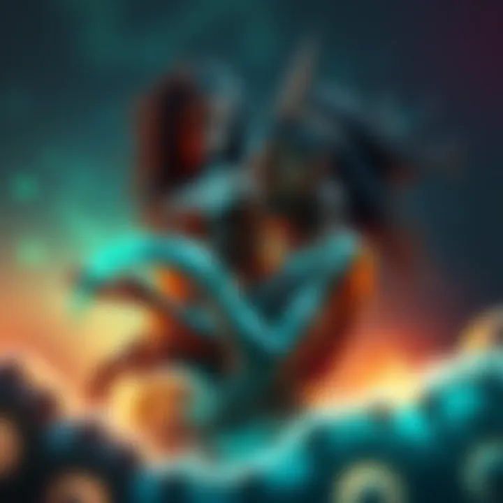 An artistic representation of Yemaya and La Sirene intertwined, symbolizing their spiritual bond in Santeria and Vodou practices